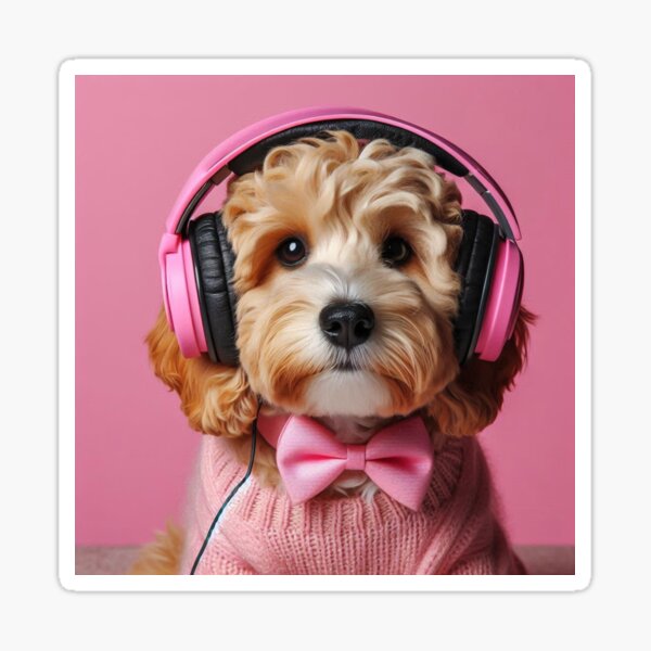 Item preview, Cute cockapoo wearing headphones, Cute cavapoo wearing headphones designed and sold by LittleRedDogArt.