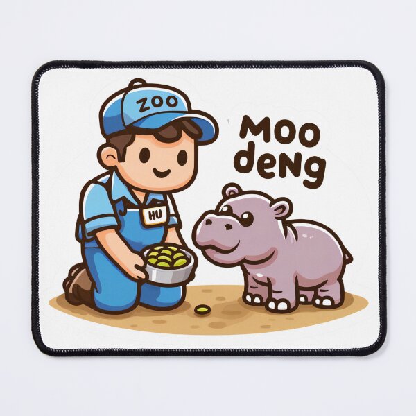 Item preview, Moo Deng Cute Hippo with Zoo Keeper Cartoon Design designed and sold by Pattamo1.