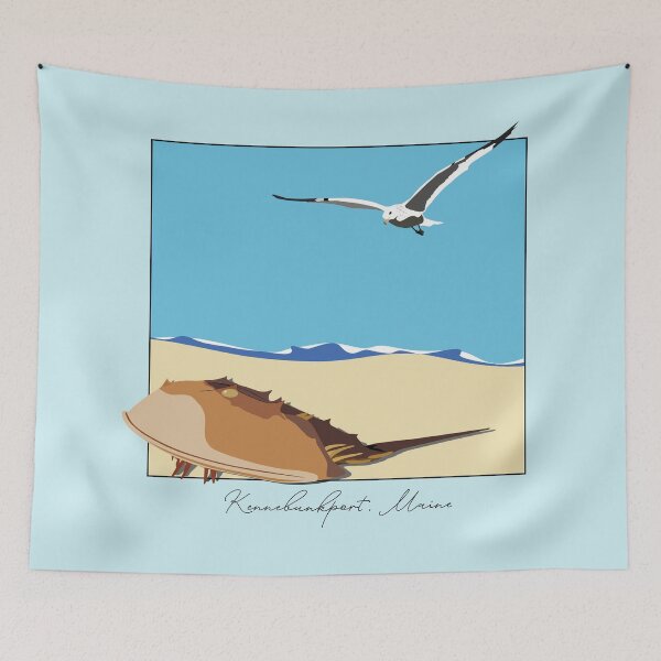 Item preview, Horseshoe Crab and Seagull Beach Design Kennebunkport, Maine Script designed and sold by laughingwillows.