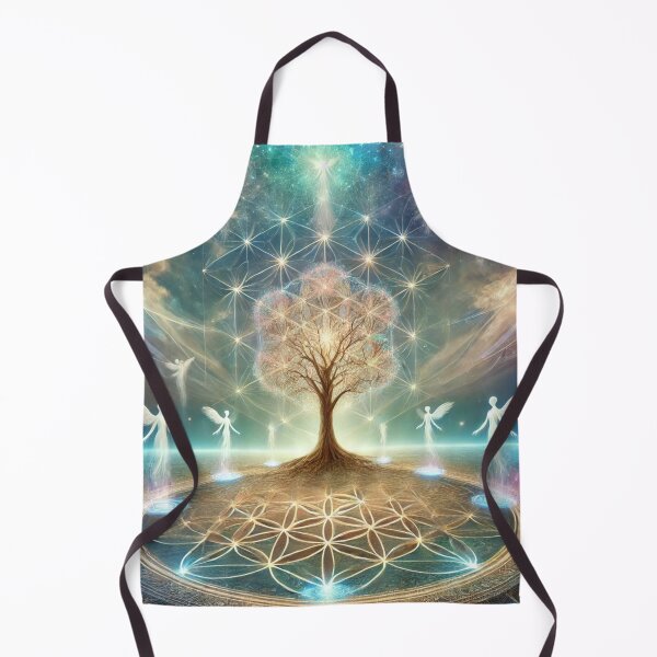 Item preview, Angels dancing around a tree and flower of life grid designed and sold by ValerieStOnge.