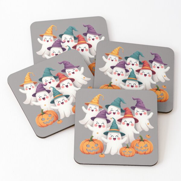 Item preview, A gathering of Cute Halloween Ghosts with Pumpkins Horror Trick or Treat Ghost for the Spooky Season designed and sold by Grang Art Artistic Designs.