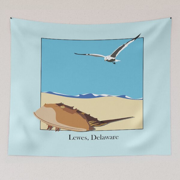 Item preview, Horseshoe Crab and Seagull Beach Design Lewes, Delaware Baskerville designed and sold by laughingwillows.