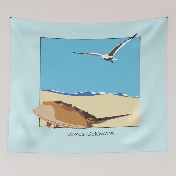 Item preview, Horseshoe Crab and Seagull Beach Design Lewes, Delaware Century designed and sold by laughingwillows.