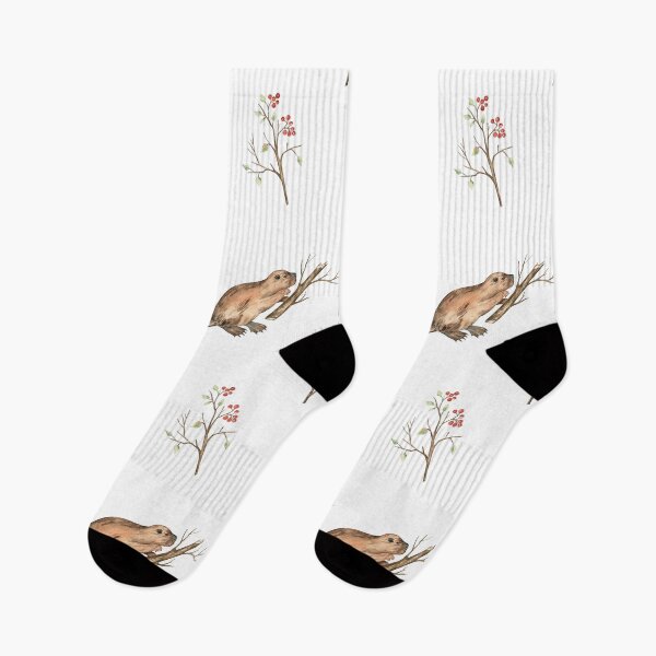 Item preview, Beavers and Twigs with Berries pattern on white designed and sold by Flowersforbear.