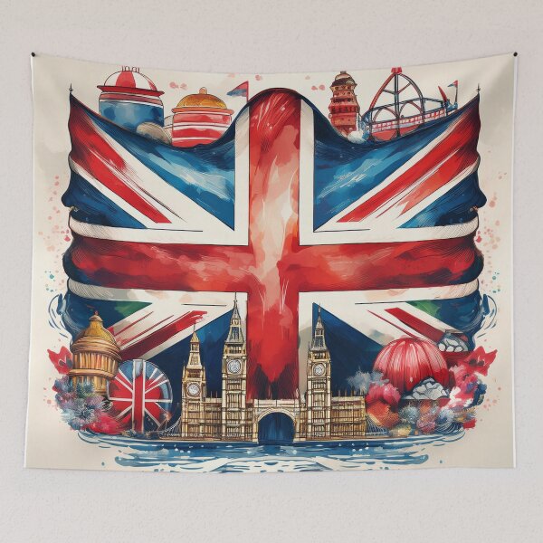 Item preview, Vibrant Union Jack with London Landmarks designed and sold by RaiyaTees.