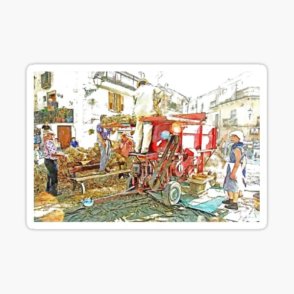 Item preview, Peasants around the threshing machine in the square designed and sold by Giuseppe Cocco.