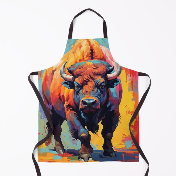 Aperçu de l'œuvre Bison vibrant sur fond coloré créée et vendue par faunathreads.