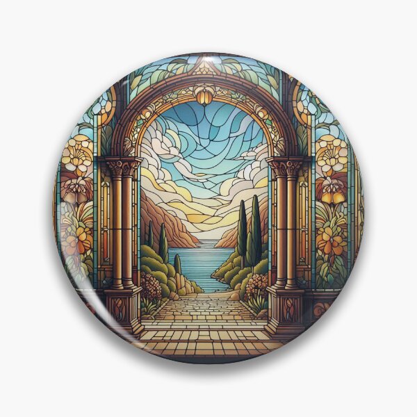 Item preview, Vintage stained glass window with cliffs and the sea designed and sold by Silbays.