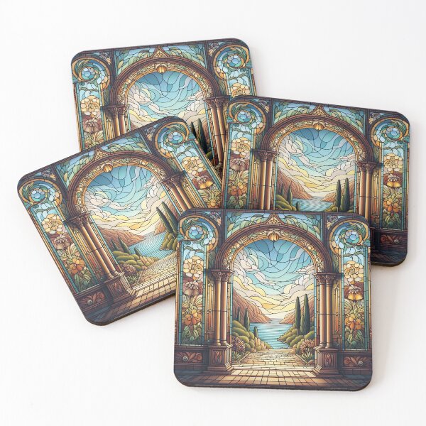 Item preview, Vintage stained glass window with cliffs and the sea designed and sold by Silbays.