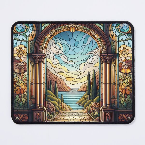 Artikelvorschau, Vintage Buntglasfenster mit Klippen und dem Meer entworfen und verkauft von Silbays.
