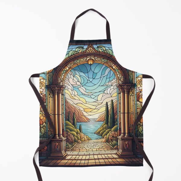 Item preview, Vintage stained glass window with cliffs and the sea designed and sold by Silbays.