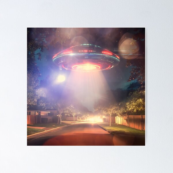 UFO over a gas station - vintage Poster
