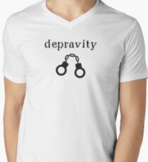 Depravity Handcuffs Large Monotone Light Men's V-Neck T-Shirt