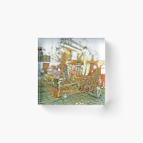 Item preview, Peasants around the threshing machine in the square designed and sold by Giuseppe Cocco.