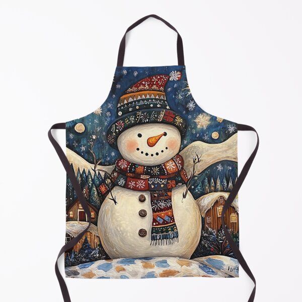 Item preview, Whimsical Winter Snowman Art, Christmas Holiday Folk Art Scene, Cozy Winter Night Decor, Festive Apparel Household Gift designed and sold by MTJ-Mushrooms.