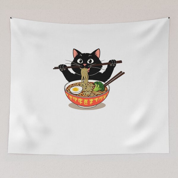 Item preview, Black cat eating ramen noodles designed and sold by tkhrbika.