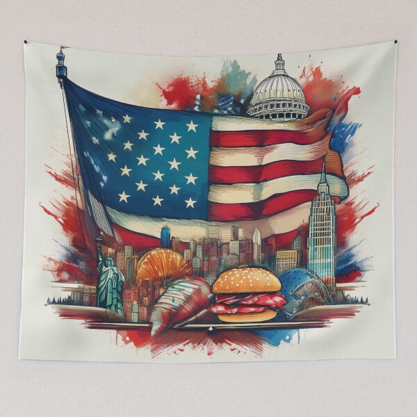 Item preview, American Flag and Landmarks Art with a Splash of Colour designed and sold by RaiyaTees.