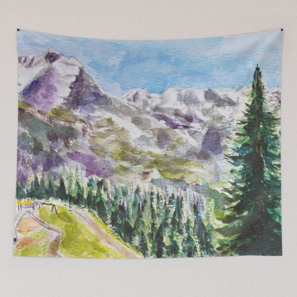 Item preview, hand painted switzerland ice mountain pine forest landscape  painting designed and sold by SelenePaintings .