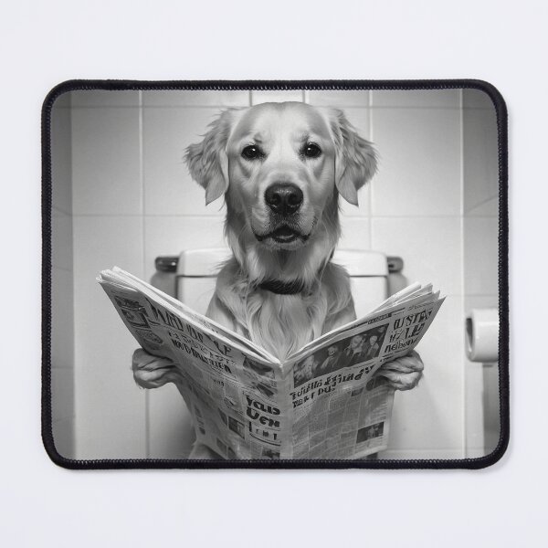 Item preview, Funny Golden Retriever Reading Newspaper Bathroom Art designed and sold by vk09.