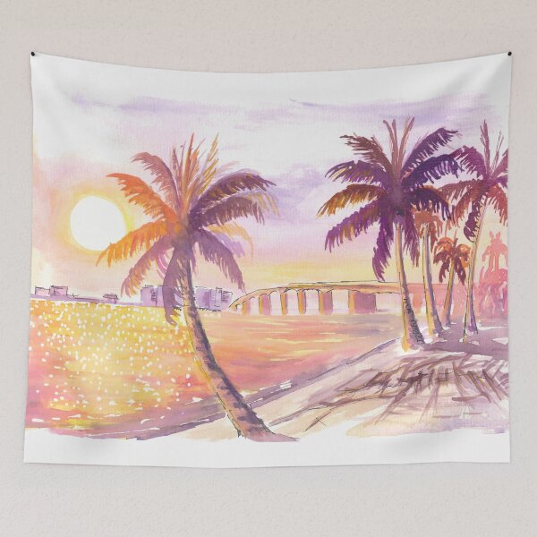 Item preview, Bird Key Sarasota Sunset Scene with Palms and Causeway designed and sold by artshop77.