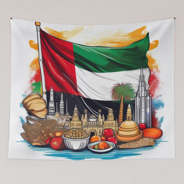 Item preview, UAE Heritage Flag with Cultural Icons designed and sold by RaiyaTees.