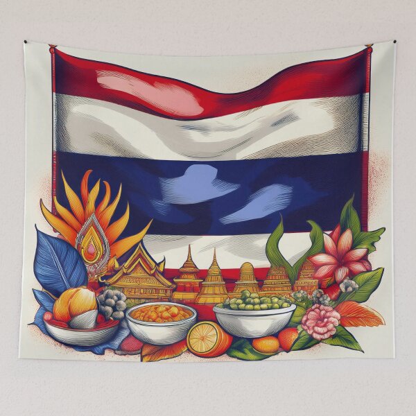 Item preview, Thailand Flag and Traditional Cuisine Art designed and sold by RaiyaTees.