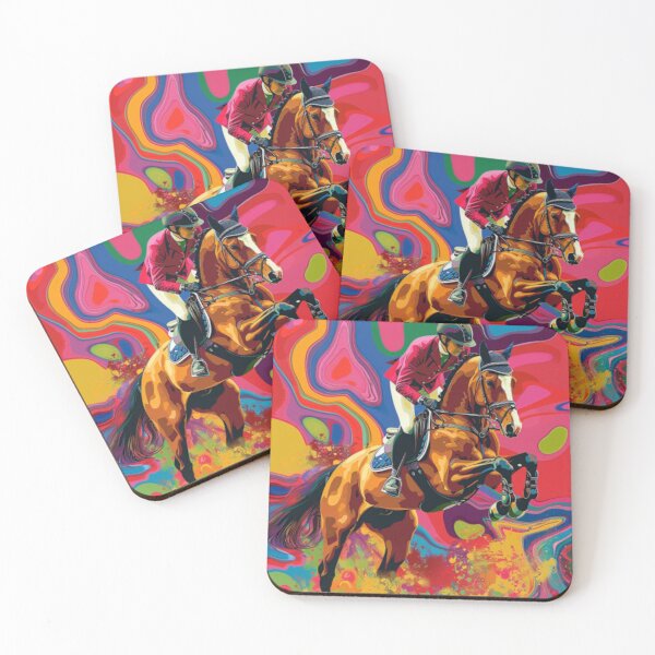 Item preview, Horse and rider show jumping event psychedelic Active Outdoors Inspired Art designed and sold by CDC40.