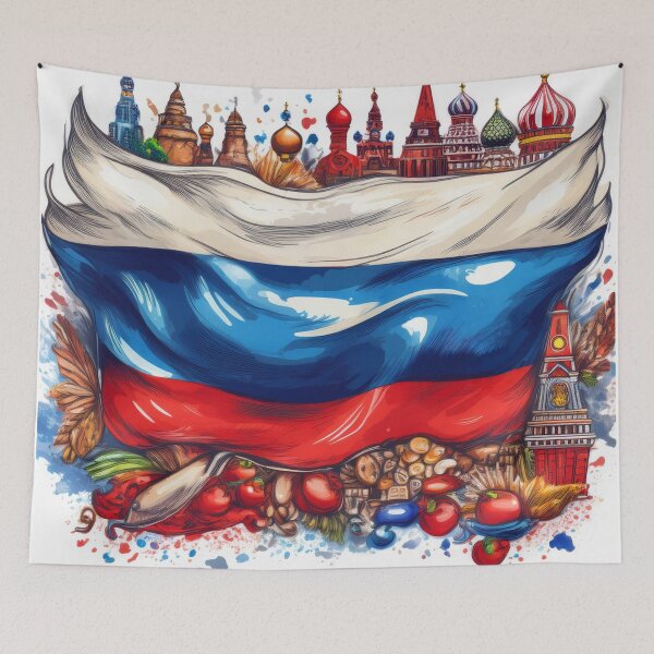 Item preview, Russia Flag and Cultural Icons Art designed and sold by RaiyaTees.