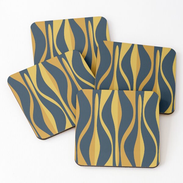 Item preview, Mid Century Modern Retro Lounge Striped Ogee Pattern in Navy Blue and Mustard designed and sold by kierkegaard.