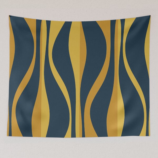 Item preview, Mid Century Modern Retro Lounge Striped Ogee Pattern in Navy Blue and Mustard designed and sold by kierkegaard.