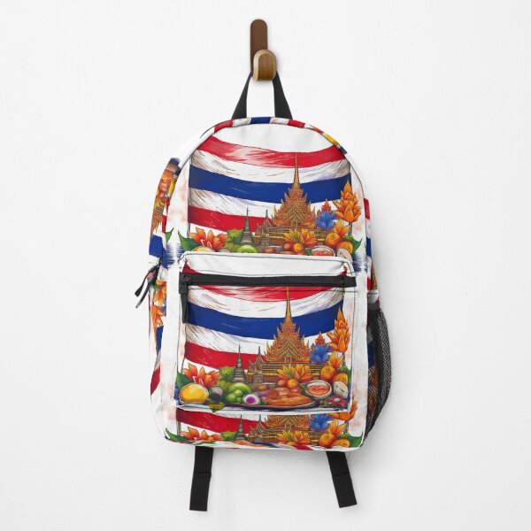 Item preview, Thailand Flag and Iconic Thai Temples with Food Art designed and sold by RaiyaTees.