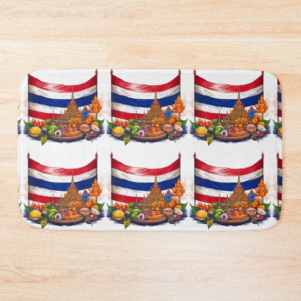 Item preview, Thailand Flag and Iconic Thai Temples with Food Art designed and sold by RaiyaTees.