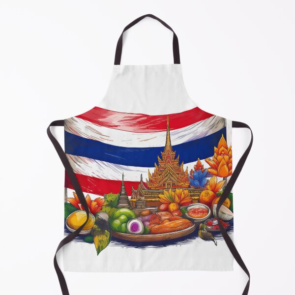 Item preview, Thailand Flag and Iconic Thai Temples with Food Art designed and sold by RaiyaTees.