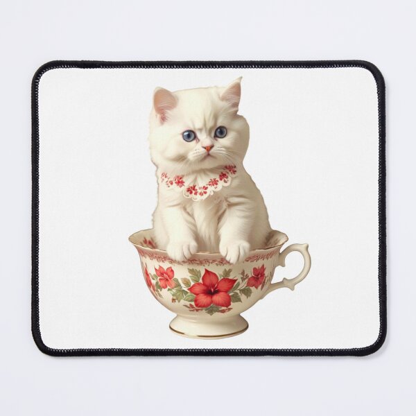 Item preview, VINTAGE WHITE PERSIAN IN POINTSETTIA TEACUP STICKER designed and sold by Arts4U.