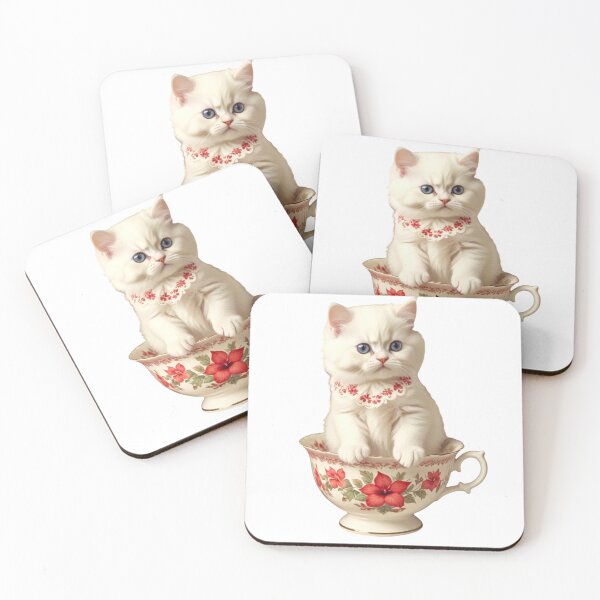 Item preview, VINTAGE WHITE PERSIAN IN POINTSETTIA TEACUP STICKER designed and sold by Arts4U.