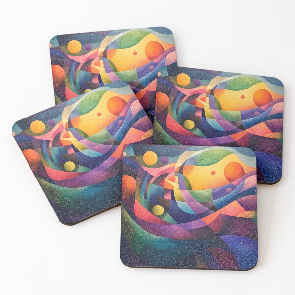 Item preview, Planets and stars represented as geometric shapes in an abstract modern pattern Design designed and sold by HEMRO.