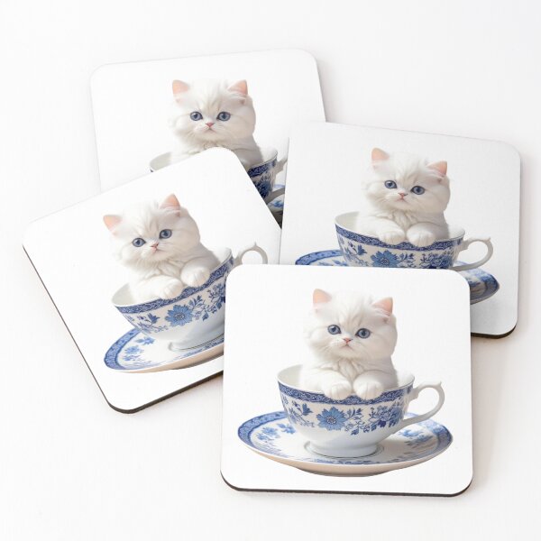 Item preview, GATITO PERSA BLANCO DE OJOS AZULES EN TAZA DE TÉ DE PORCELANA AZUL LINDA designed and sold by Arts4U.