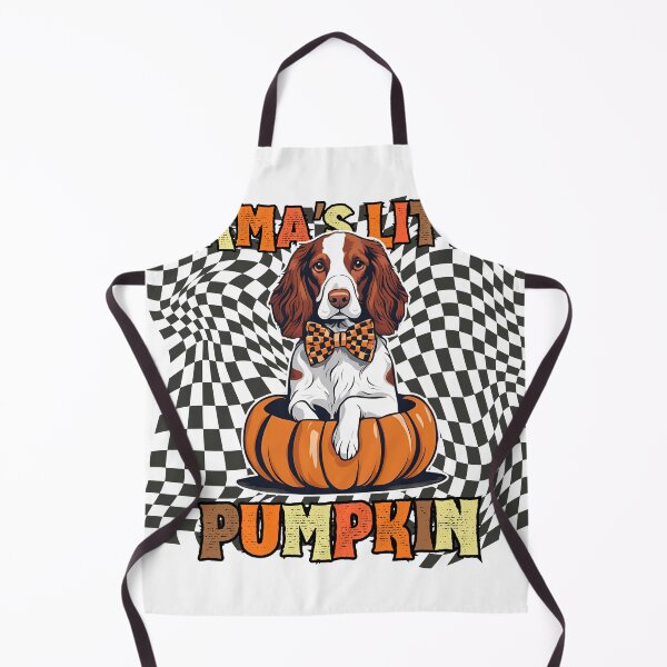 Item preview, "Mama's Little Pumpkin" - Kooikerhondje Sitting in Halloween Pumpkin with Checkered Background designed and sold by GoodyPaws.