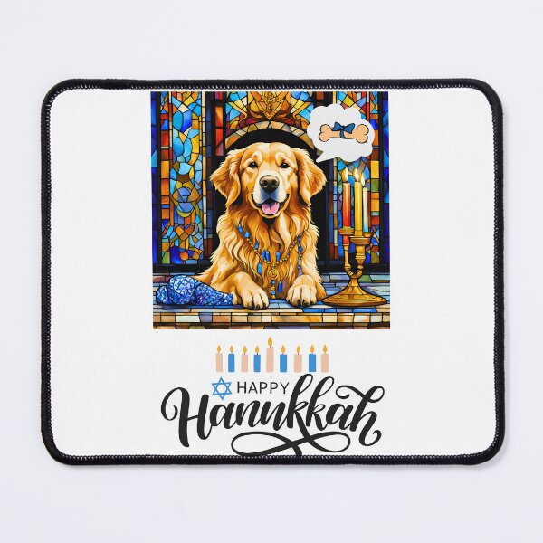 Item preview, Happy Hanukkah Golden Retriever Dreaming of Gifts – Stained Glass Menorah Design designed and sold by Fredster1966.