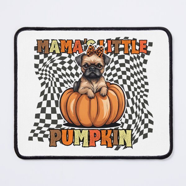 Item preview, "Mama's Little Pumpkin" - Brabançon Sitting in Halloween Pumpkin with Checkered Background designed and sold by GoodyPaws.