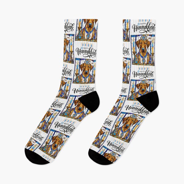 Item preview, Happy Hanukkah Rhodesian Ridgeback Dreaming of Gifts – Stained Glass Menorah Art designed and sold by Fredster1966.
