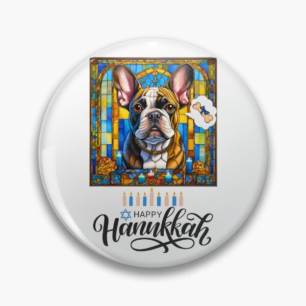Item preview, Happy Hanukkah French Bulldog – Stained Glass Menorah Art & Holiday Wishes designed and sold by Fredster1966.