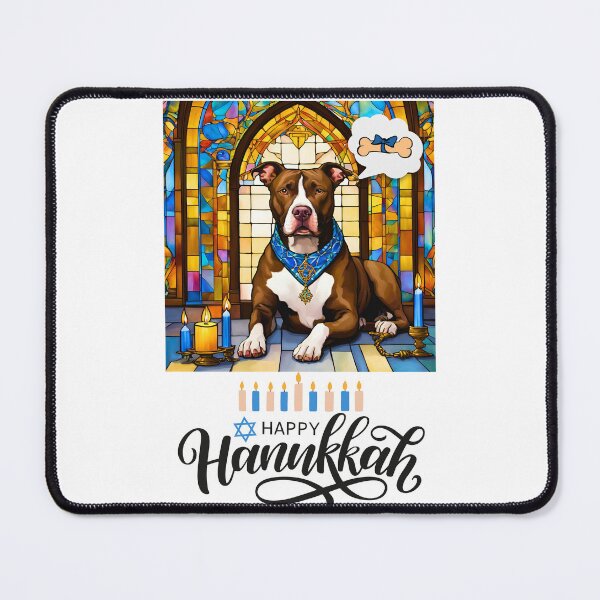 Item preview, Happy Hanukkah Pitbull – Adorable Stained Glass Menorah Dog Art designed and sold by Fredster1966.