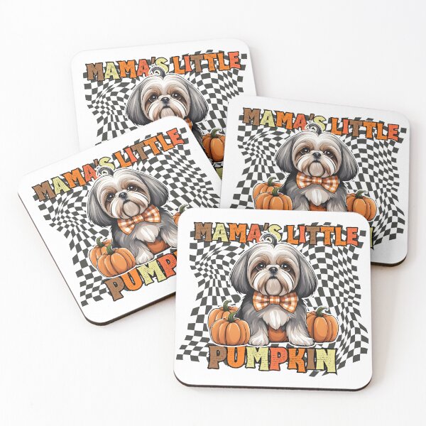 Item preview, "Mama's Little Pumpkin" - Shih Tzu Sitting in Halloween Pumpkin with Checkered Background designed and sold by GoodyPaws.