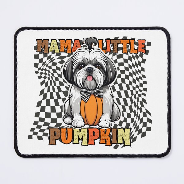 Item preview,  "Mama's Little Pumpkin" - Shih Tzu Sitting in Halloween Pumpkin with Checkered Background designed and sold by GoodyPaws.
