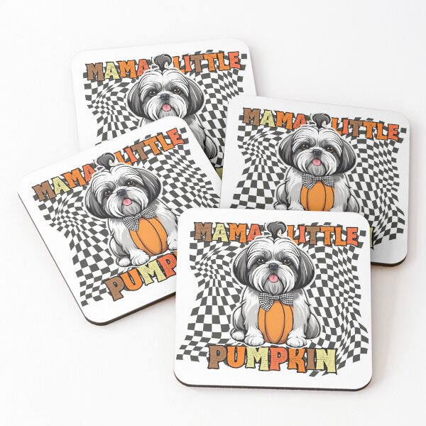 Item preview,  "Mama's Little Pumpkin" - Shih Tzu Sitting in Halloween Pumpkin with Checkered Background designed and sold by GoodyPaws.