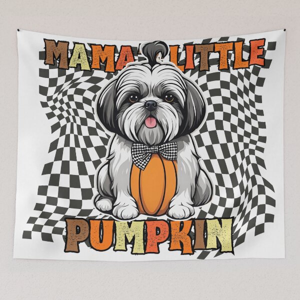 Item preview,  "Mama's Little Pumpkin" - Shih Tzu Sitting in Halloween Pumpkin with Checkered Background designed and sold by GoodyPaws.