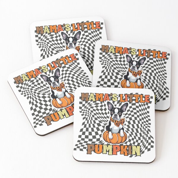 Item preview, "Mama's Little Pumpkin" - Boston Terrier Sitting in Halloween Pumpkin with Checkered Background designed and sold by GoodyPaws.