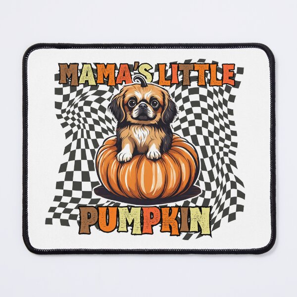 Item preview, "Mama's Little Pumpkin" - Tibetan Spaniel Sitting in Halloween Pumpkin with Checkered Background designed and sold by GoodyPaws.