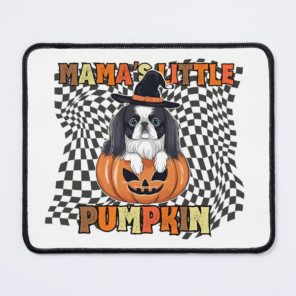 Item preview, "Mama's Little Pumpkin" - Japanese Chin Sitting in Halloween Pumpkin with Checkered Background designed and sold by GoodyPaws.
